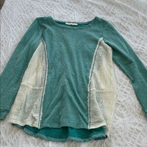 Girls' Teal Long-Sleeve Top with Cream Lace Side Panels